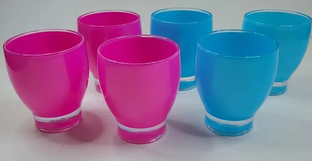 Set of 6 Acrylic Luster Pink & Blue 12 oz. Tulip Shaped Tumber Drinking Glasses
